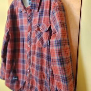 Fox Racing Flannel, Shepra Lined shacket.  Sz L   Burnt Orange and Navy Plaid
